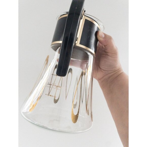 Vintage David Douglas Flameproof Glass Coffee Pot With Gold & Black Design 4 Cup - Picture 2 of 12